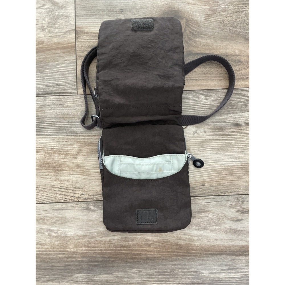 Kipling Small Brown Crinkle Nylon Crossbody Bag Flap Front Adjustable Strap - Picture 6 of 8